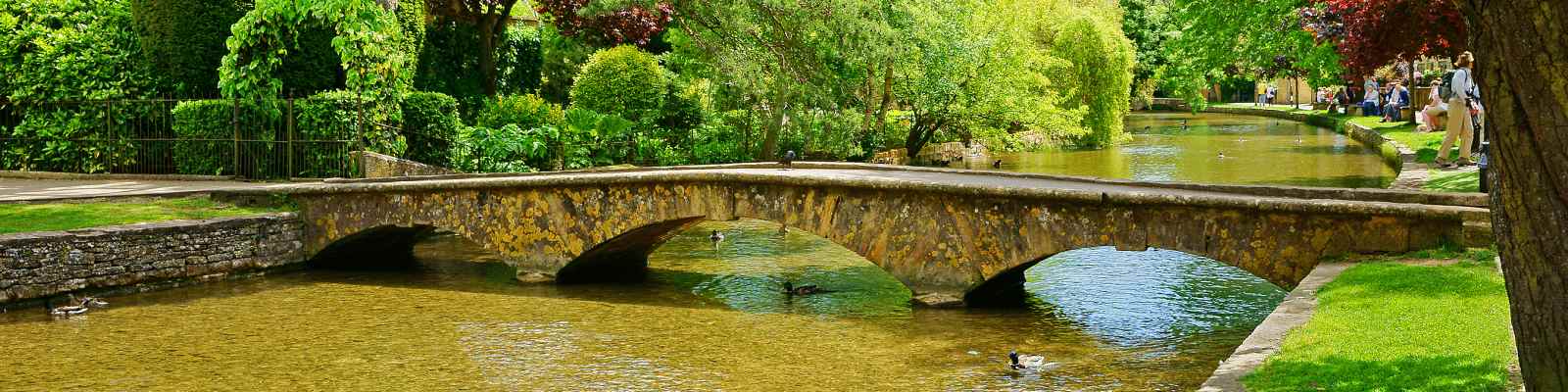 The footbridge in the popular town of Bourton-on-the-Water, Cotswolds