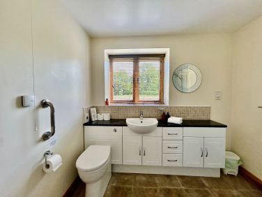 Downstairs shower room has comfort height toilet & handrail
