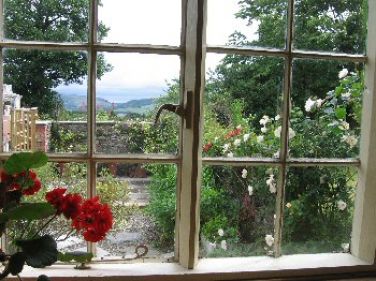 Patio with Long Mynd view from Kitchen