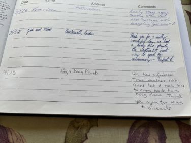 Old Dairy guestbook Jan-March 2026