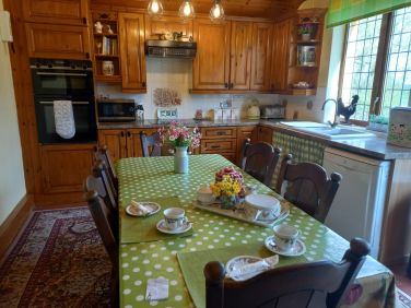 Country kitchen overlooking the wildlife pond
