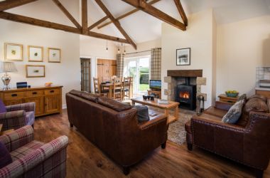 Open-plan living area with log burner