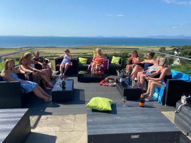 The view from the decking is: Barmouth, Shell Island, Pwllheli, Abersoch and Bardsey Island