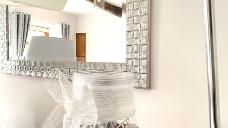 Handmade mirror - quirky Spice Cupboard in the reflection.