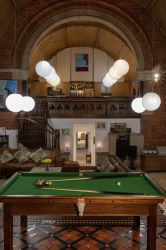 View up to kitchen at church