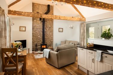 Comfortable living room with wood burning stove and original features