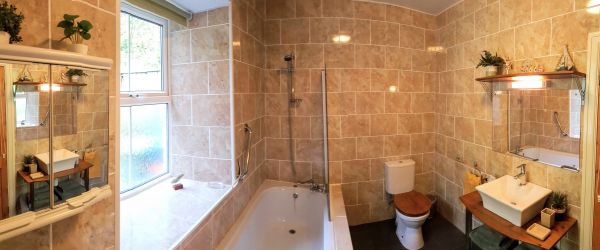 Bathroom with woodland view.