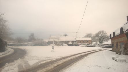 Snow on green outside Damers
