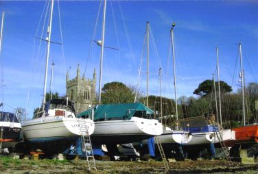 St. Anthony's church and boats in winter