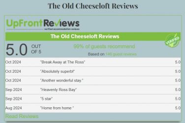 Guest reviews - UpFront Reviews 2025 for The Old Cheeseloft