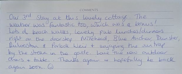 Fuller Mill Guest Book 2nd June 2025 Tony Trish & Emma