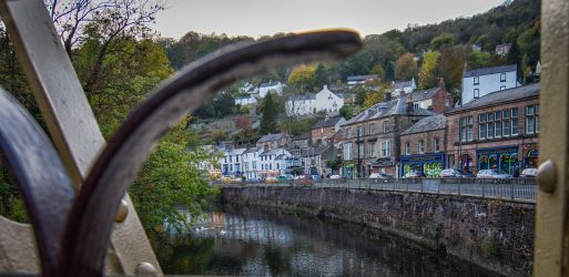 View of shops along 'the Front' from Jubilee Bridge, Matlock Bath