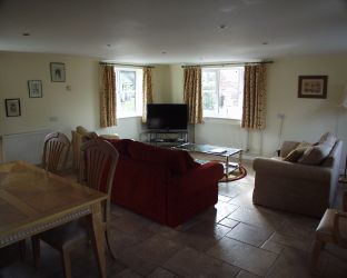 Looking towards tv, village green and thatched cottages