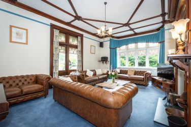 Stain glass French doors for full opulence in Fairlea Grange Gothic style accommodation