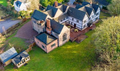 Drone View showing the Hot Tub room, patio area, The Manor on the Monnow