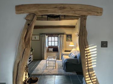 Looking into the living room from the kitchen