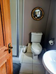 Downstairs cloak room shower and toilet ideal for guests with limited mobility