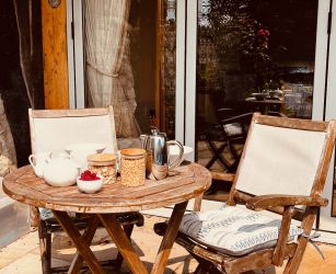 Breakfast on the terrace enjoying the sunshine