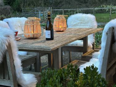 Alfresco drinks on the terrace at The Cider Mill in March.