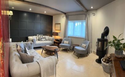 Cosy lounge with wood burner