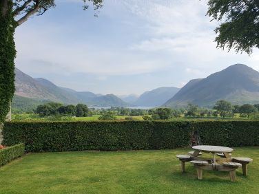 Loweswater sitting area with view down Crummock Water