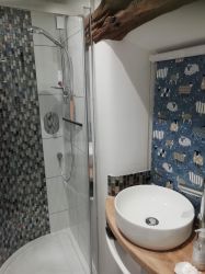 Shower room with underfloor heating.
