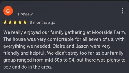 Sept 25 review Moorside Farm Holiday Cottage