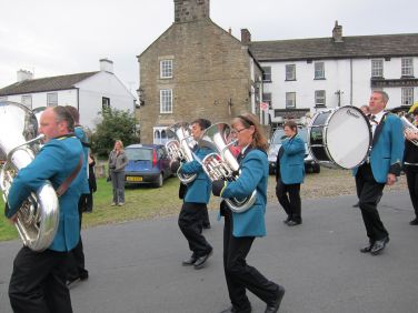 Reeth band marching to the agricultural show