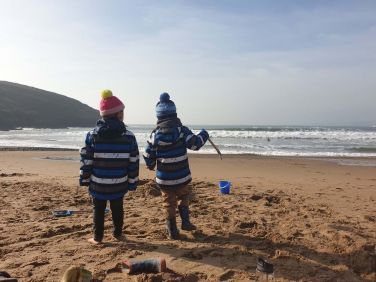 Winter fun on Tresaith beach