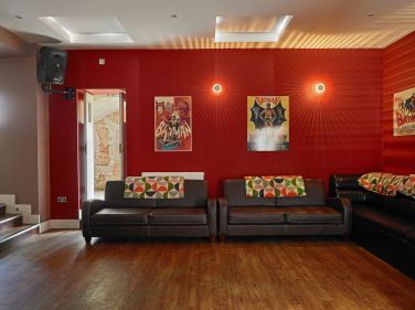 The cinema/party room set for dancing