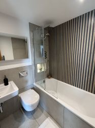 Family bathroom shower over bath