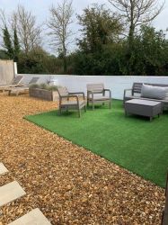 Large garden with country views and hot tub