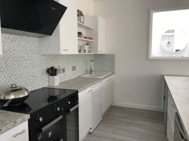 Kitchen behind island