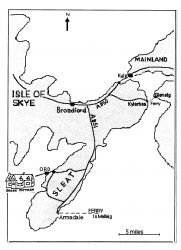 Map of south Skye, showing location of Shore Cottage