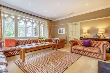 Number One lounge with huge leather Chesterfield sofas.