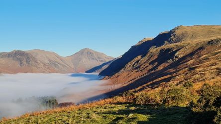 Cloud inversion up Irton Pike looking up the Wasdale valley