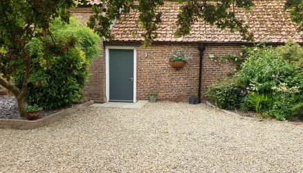 Private entrance and parking area