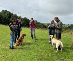 Smelling the yarrow on the nature walk at Dittiscombe