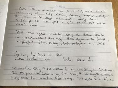 Visitors to Tanyllyn who had enjoyed their stay at the cottage and  Mid Wales