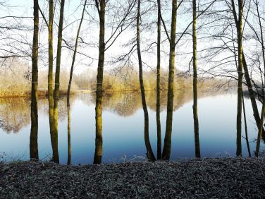 Wintry image of the water-ski lake that the lodge overlooks