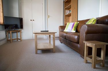 In the living room, you have a TV as well as a DVD player.