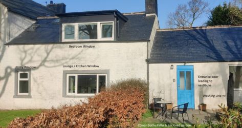 Outside of Cowar Bothy labeled