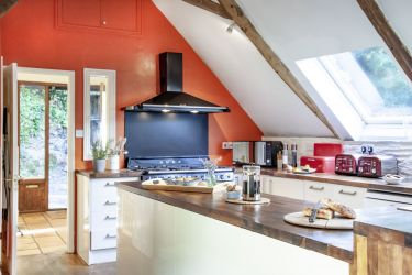 Barn, Upstairs, Long Barn Wing - open plan kitchen, breakfast room, living room, wood burning stov