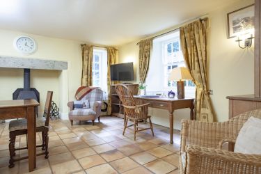 Farmhouse, Downstairs - open plan kitchen, dining room, study desk, wood burning stove