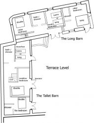 Barn Room Plan - Downstairs, terrace and garden level