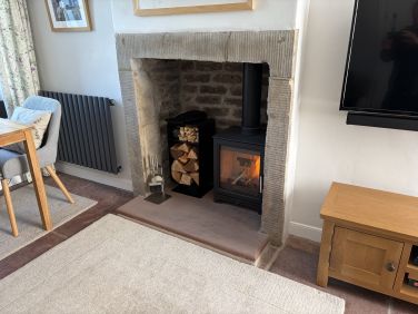 Wood burning stove and original fireplace