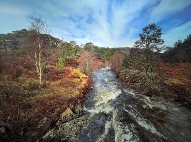Clear blue skies mark the start of the Glen Affric circuit walk during a bright mid-March morning.