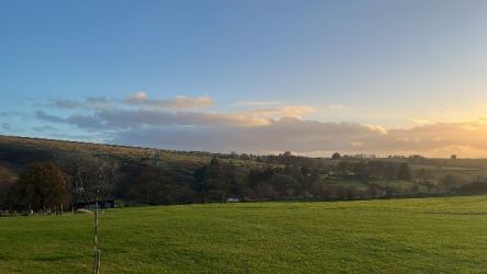 View to Llanllwni mountain from entrance drive to Blaendyffryn Fach