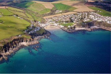 Ariel view of Portmellon with the Cottage on the right.