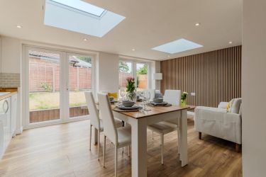 Dining area with dining table seating up to six people